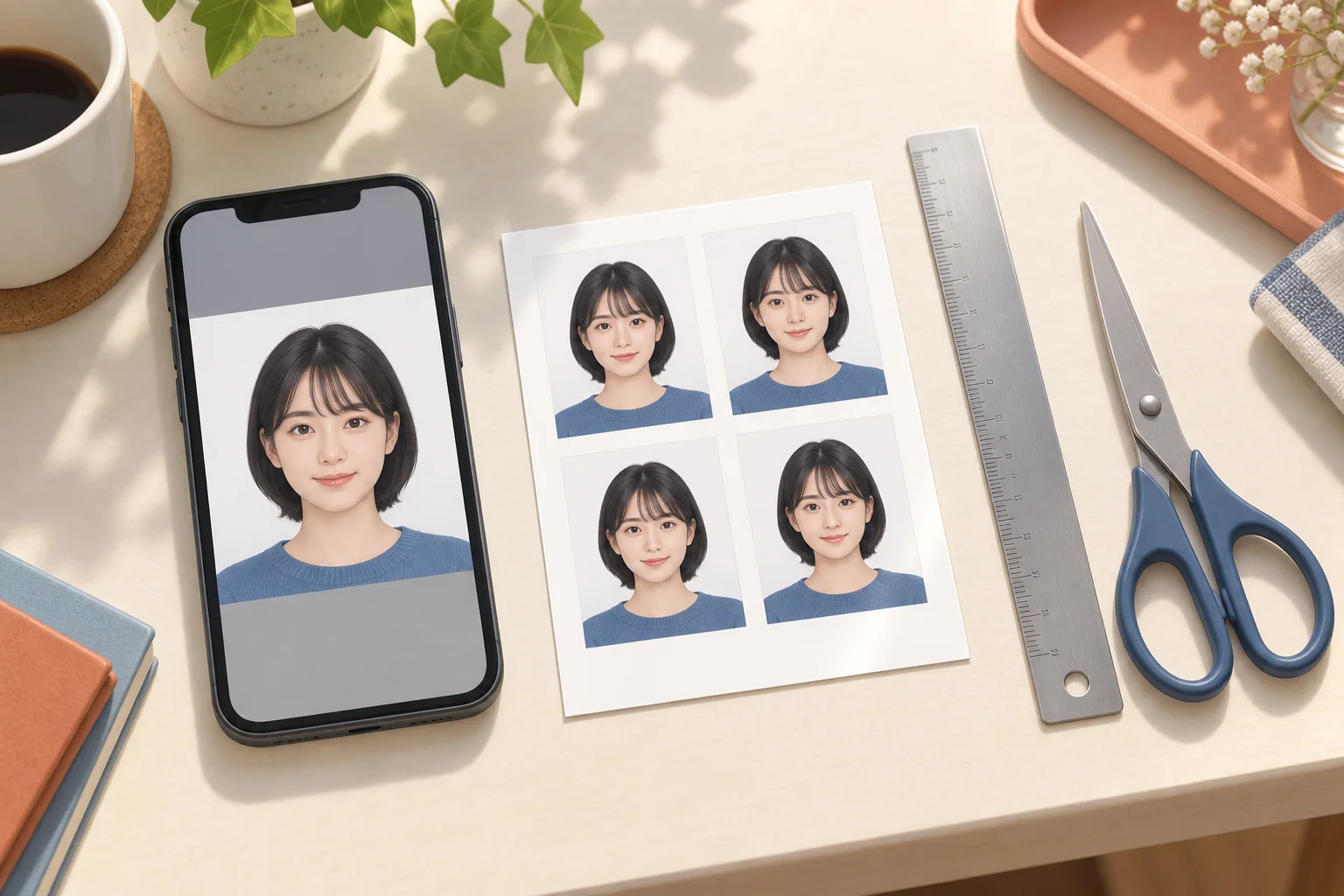 写真の準備を説明するAI生成イラストです。実際の操作画面や店頭プリントの実物ではありません。